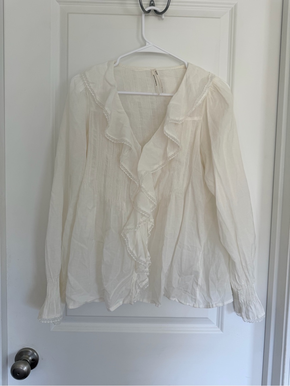Anthropologie Cream Ruffled Pintuck Blouse